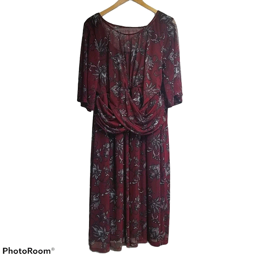 Kiyonna Maroon Presley Print Midi Dress 3